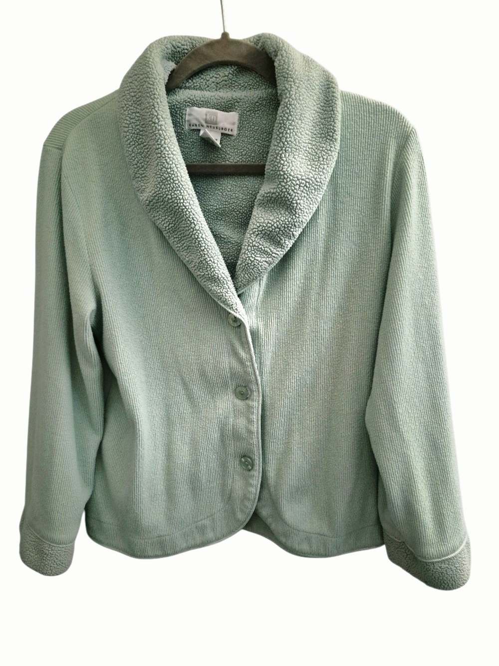 Karen Neuburger Sage Green Ribbed Cotton Blend Bed Jacket Cardigan Size M